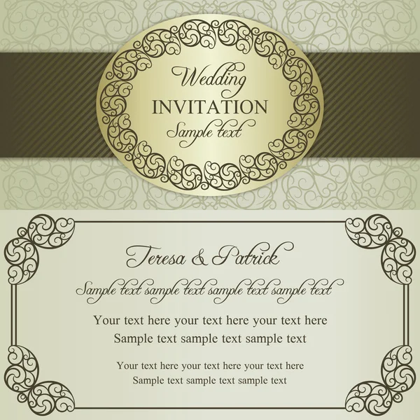 Invitation de mariage baroque, marron et beige — Image vectorielle