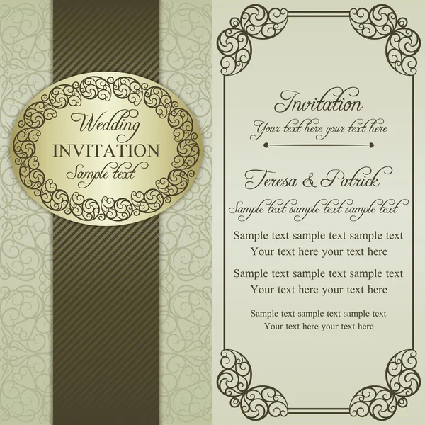 バロック様式の結婚式の招待、ブラウンおよびベージュ色 — ストックベクタ