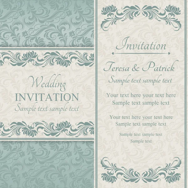 Invitation de mariage baroque, bleu et beige — Image vectorielle