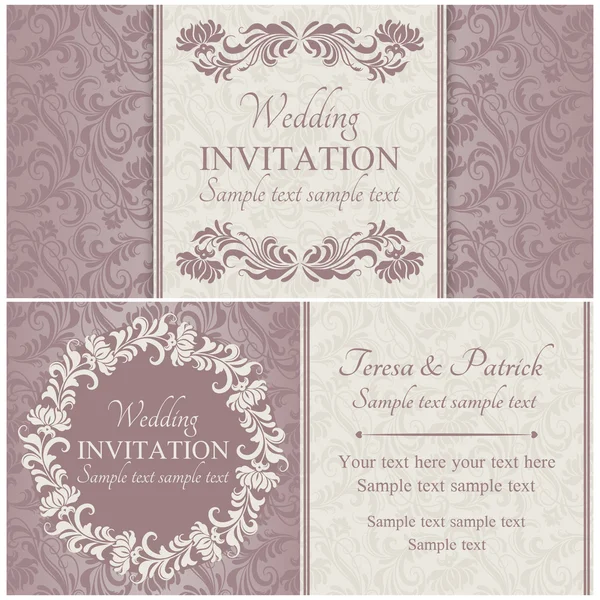 Barok düğün davetiyesi seti, pembe