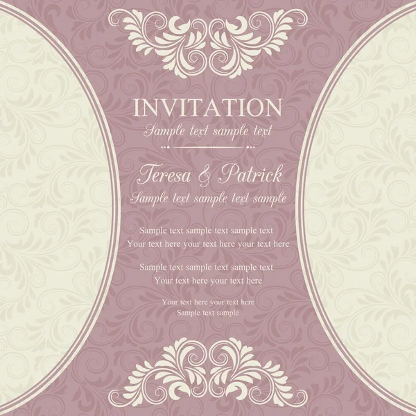 Invitación barroca, rosa y beige — Vector de stock