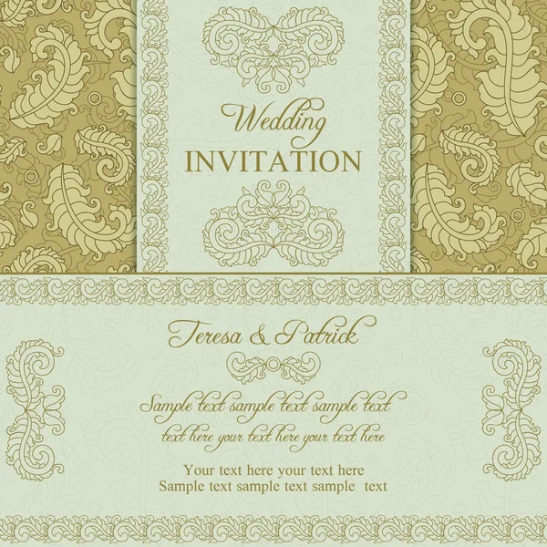 Bröllopsinbjudan i guld och beige stil — Stock vektor