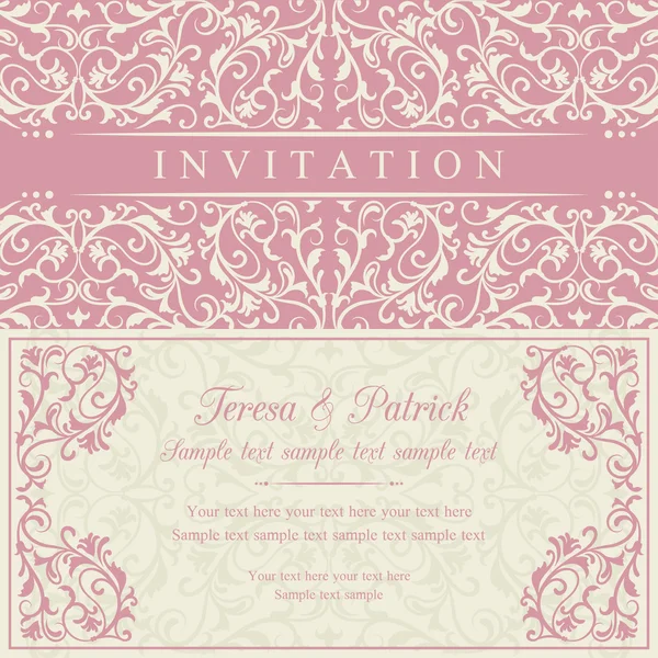 Invitación barroca, rosa y beige — Vector de stock