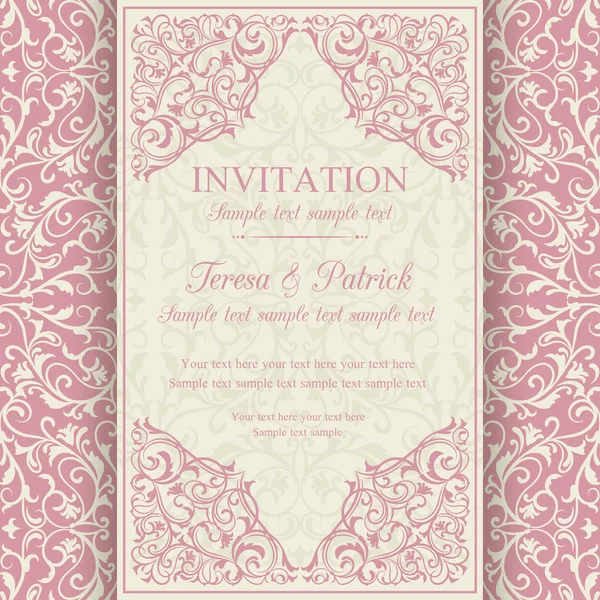 Invitación barroca, rosa y beige — Vector de stock