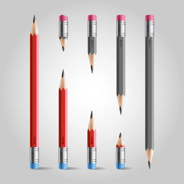 Короткий и длинный набор карандашей, красный серый — стоковый вектор