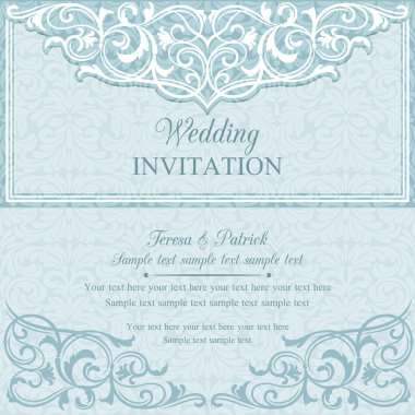 Barok düğün davetiyesi, mavi ve beyaz