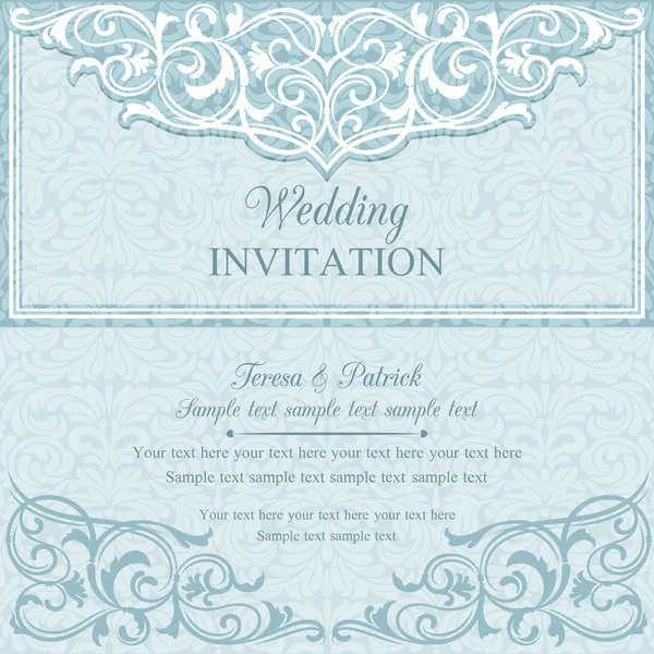 Invitación de boda barroca, azul y blanco — Archivo Imágenes Vectoriales
