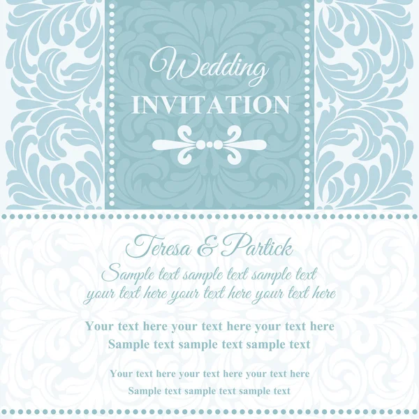 Invitation de mariage baroque, bleu et blanc — Image vectorielle