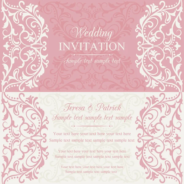 Baroque wedding invitation, pink and beige — Stock Vector