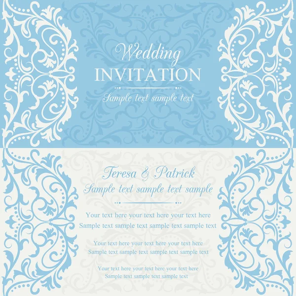 Convite de casamento barroco, azul e bege — Vetor de Stock