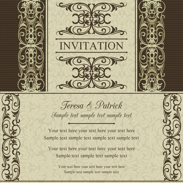 Invitación de boda barroca, marrón — Vector de stock