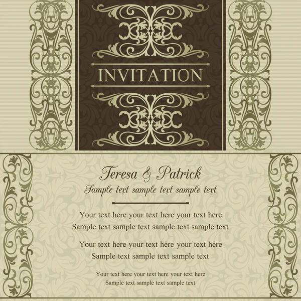 Invitación de boda barroca, marrón — Vector de stock