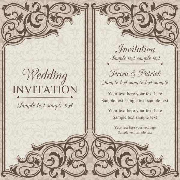 Barocke Hochzeitseinladung, braun und beige Stockvektor