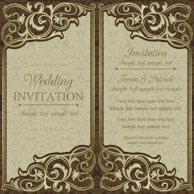 Barok düğün davetiyesi, kahverengi