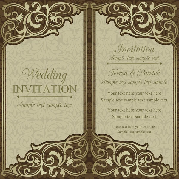 Invitación de boda barroca, marrón — Archivo Imágenes Vectoriales