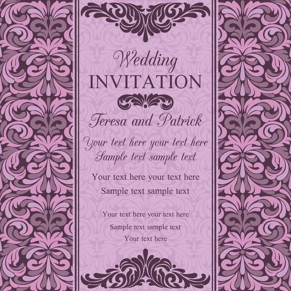 巴洛克式婚礼邀请，紫色和粉红色 — 图库矢量图片