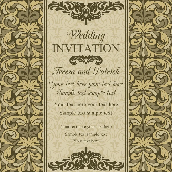 巴洛克式的婚礼邀请棕色 — 图库矢量图片