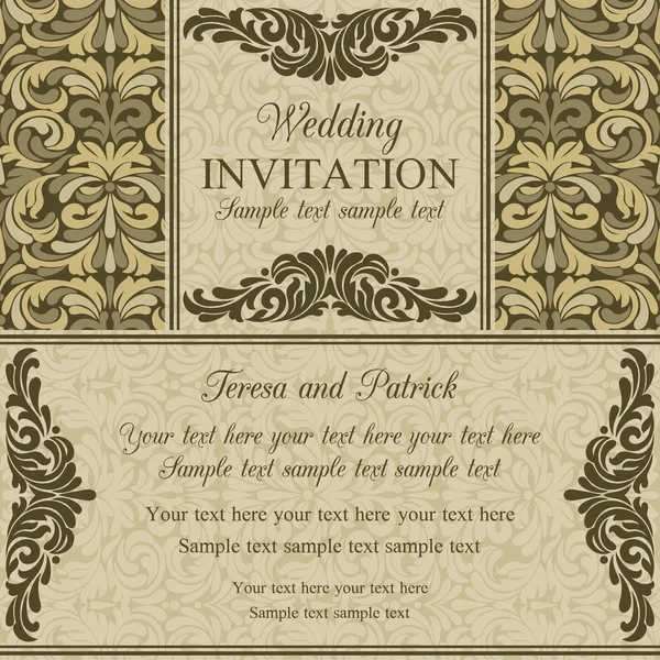 Baroque wedding invitation, brown — Stock Vector