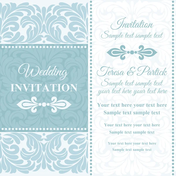Baroque wedding invitation, blue and white — Stock Vector