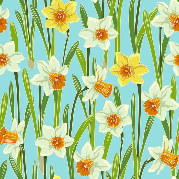 Yellow jonquil daffodil narcissus seamless pattern — Stock Vector