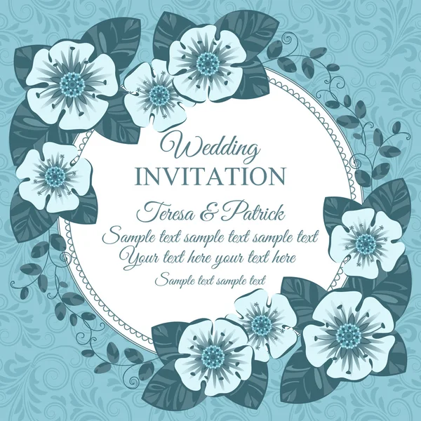 Vintage wedding invitation card, blue — Stock Vector