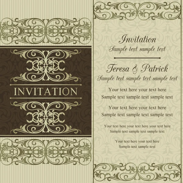 Barock Hochzeitseinladung, braun — Stockvektor