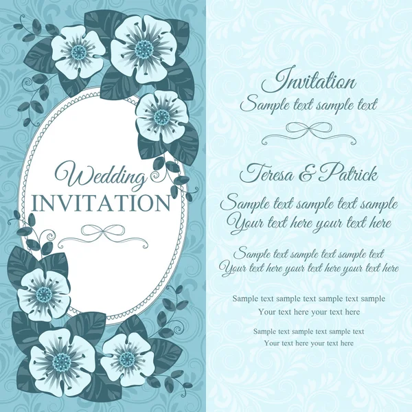 Tarjeta de invitación de boda vintage, azul — Vector de stock