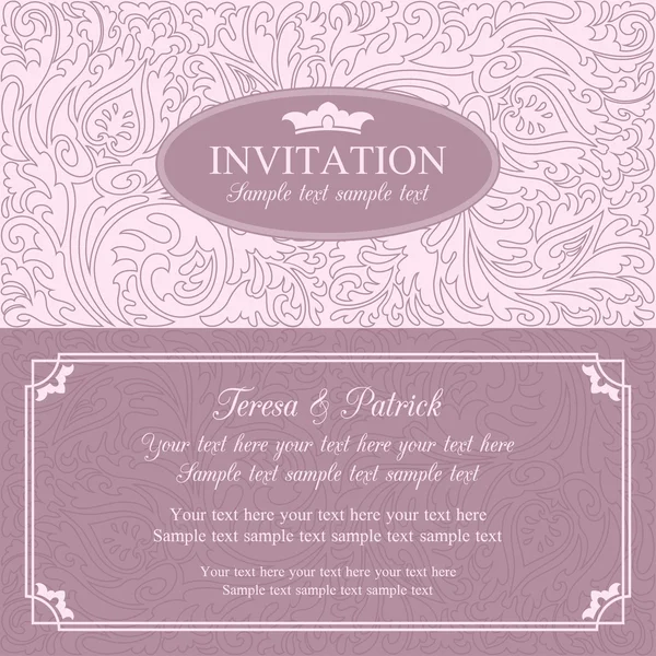 Barock bröllopsinbjudan, rosa — Stock vektor