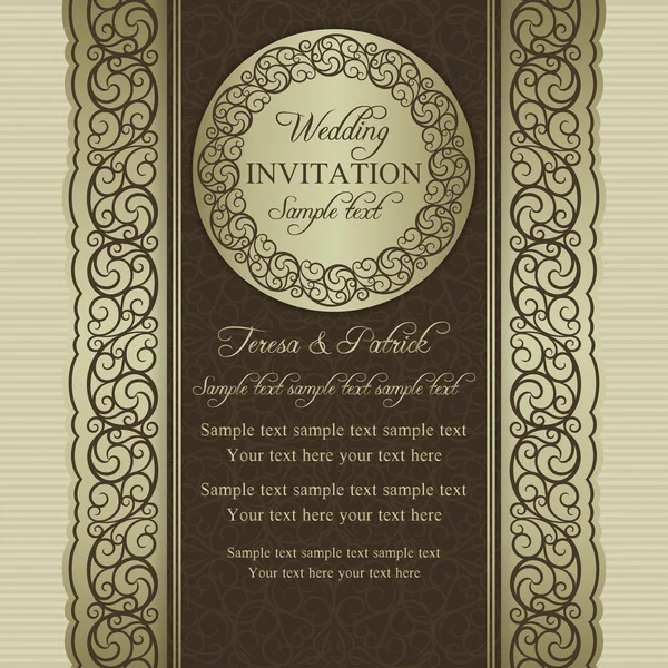 Invitation de mariage baroque, beige et marron — Image vectorielle