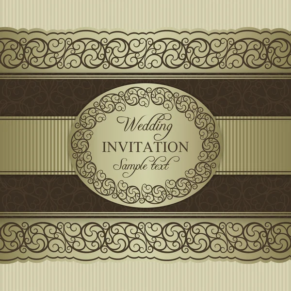 Invitación de boda barroca, beige y marrón — Vector de stock