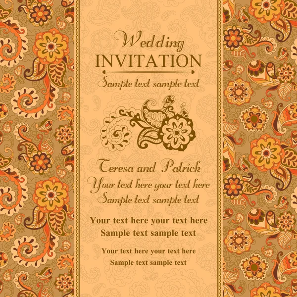 Invitation de mariage dans le style turc oriental, orange — Image vectorielle