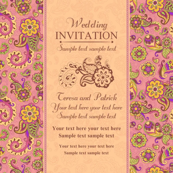 Invitation de mariage dans le style turc oriental, rose — Image vectorielle