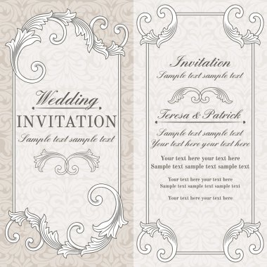 Barok düğün davetiyesi, gri ve bej