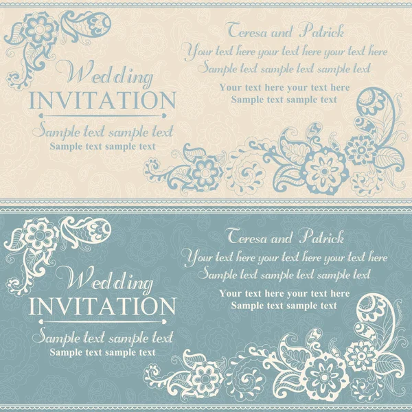 Invitación de boda en estilo turco oriental, azul — Vector de stock