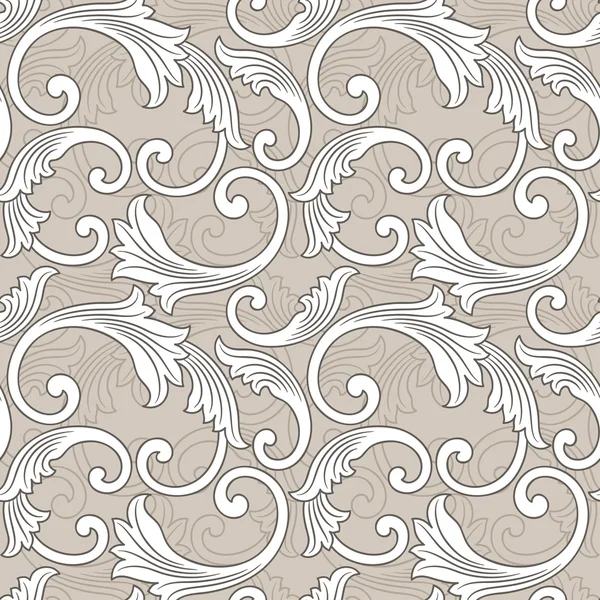 Baroque floral pattern, grey and beige — Stock Vector