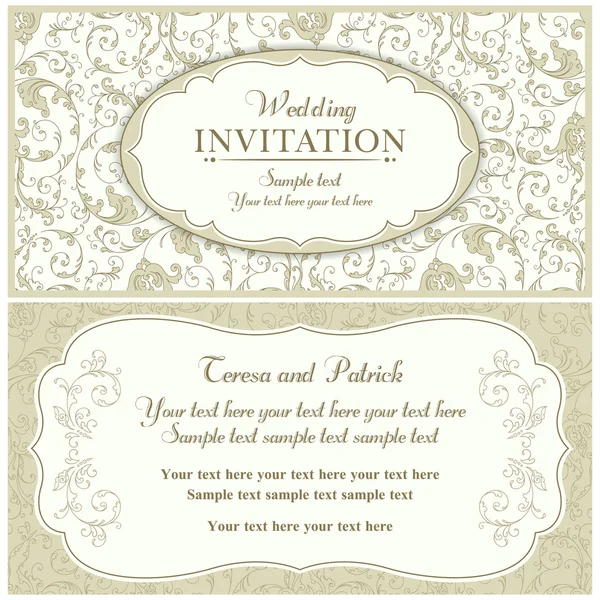 Invitation de mariage baroque, beige — Image vectorielle