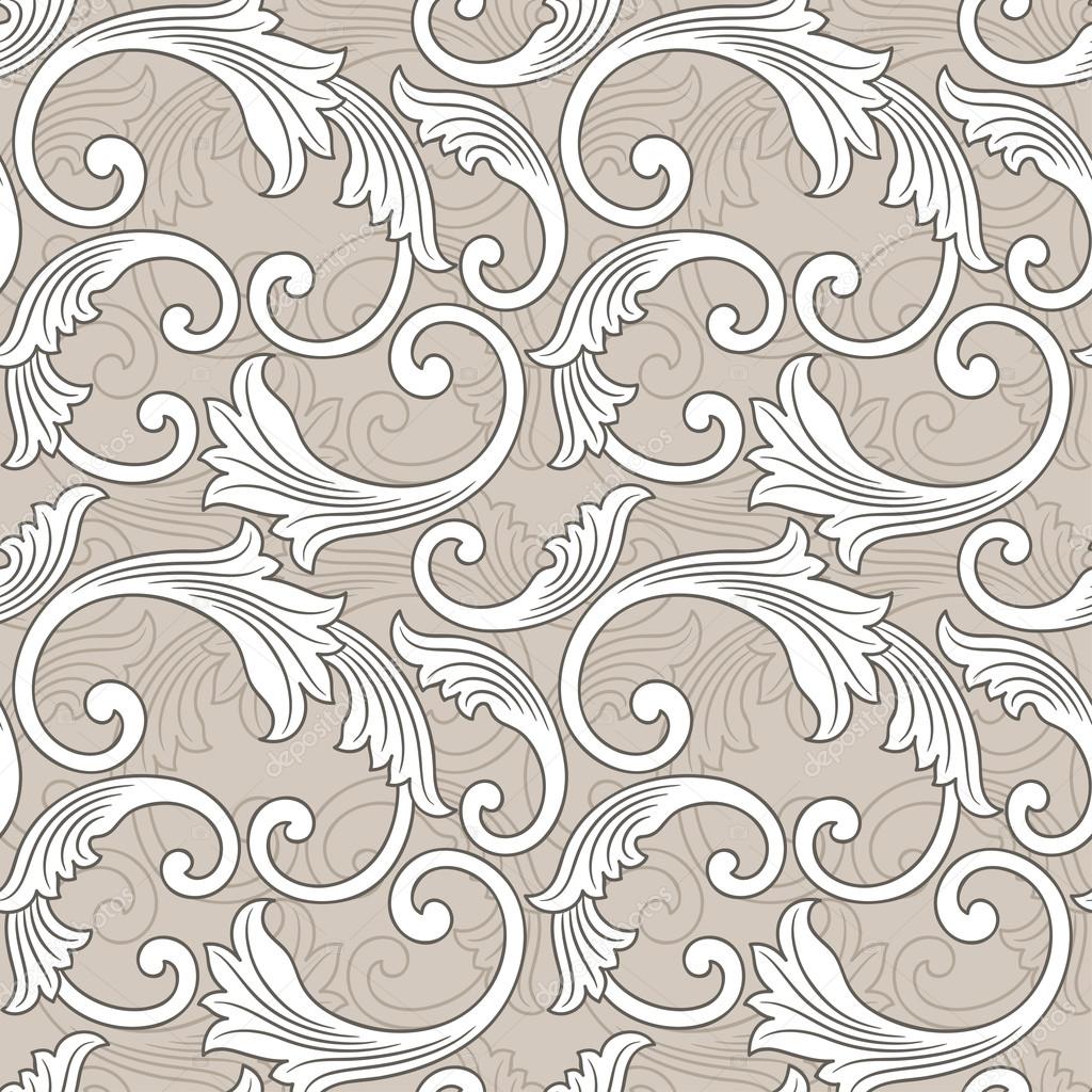 Baroque floral pattern, grey and beige