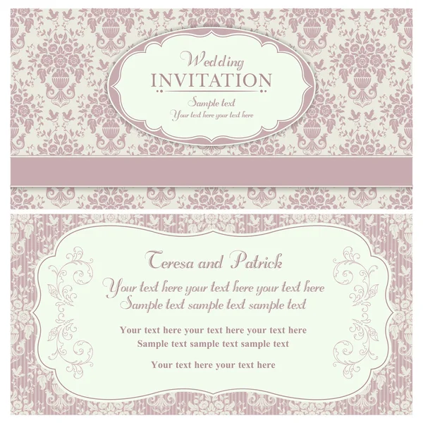 Barok düğün davetiyesi, pembe ve bej