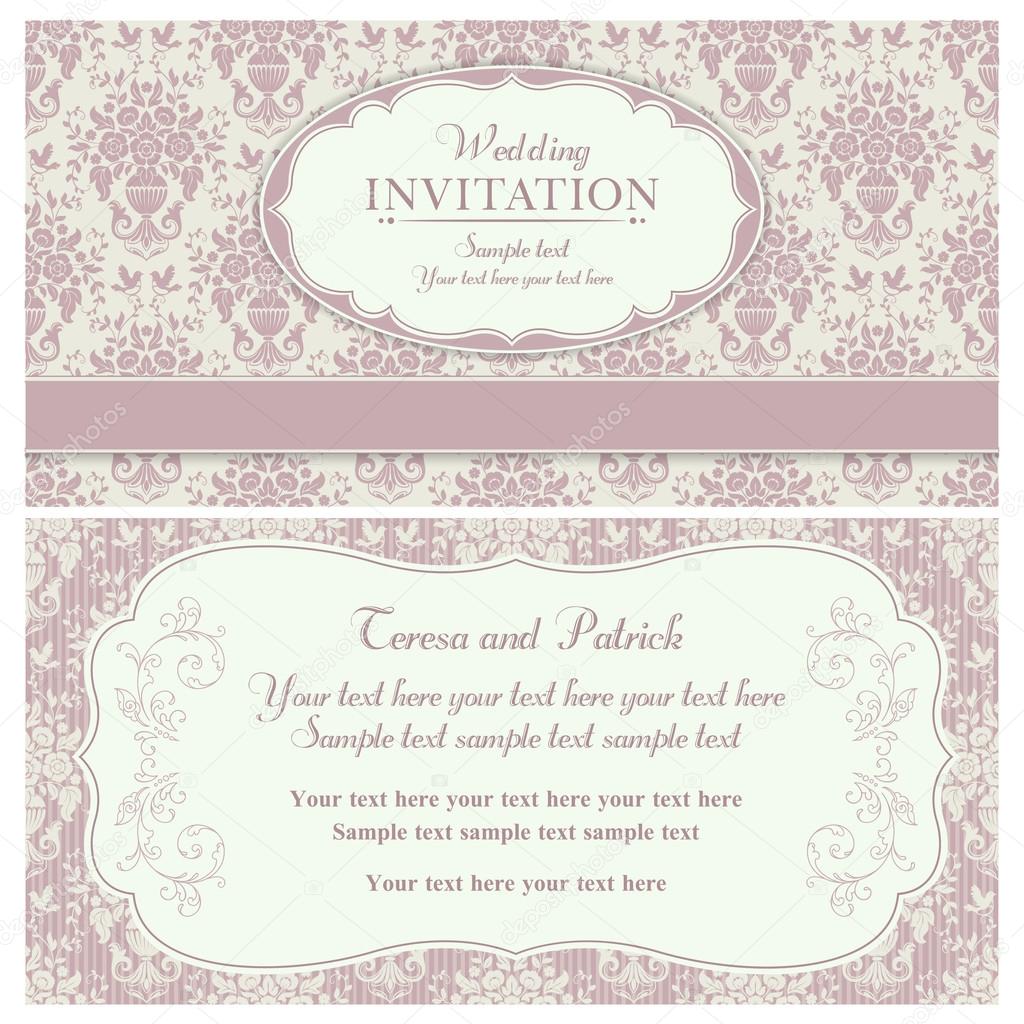 Baroque wedding invitation, pink and beige
