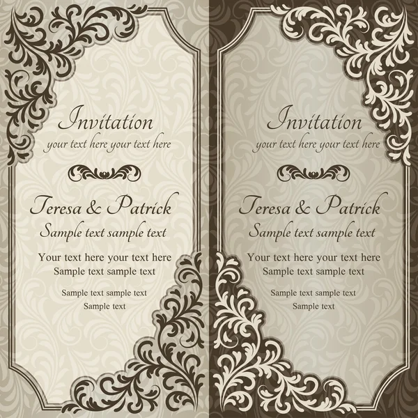 Invitation baroque, marron et beige — Image vectorielle