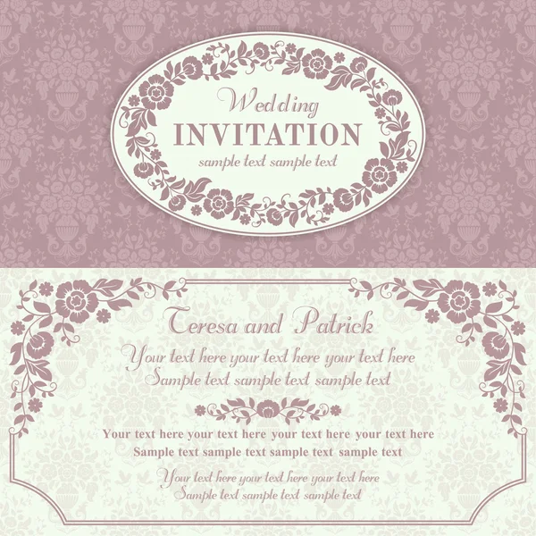 Invitación de boda barroca, rosa y beige — Vector de stock