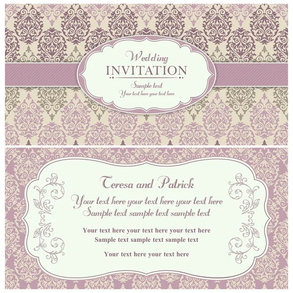 Invito di nozze barocco, rosa e beige — Vettoriale Stock