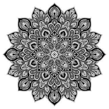 Mandala geometrik daire öğesi, siyah