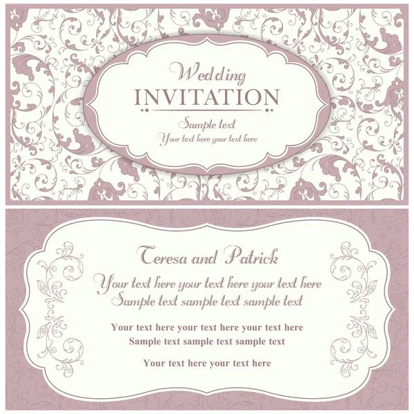 Baroque wedding invitation, pink and beige — Stock Vector