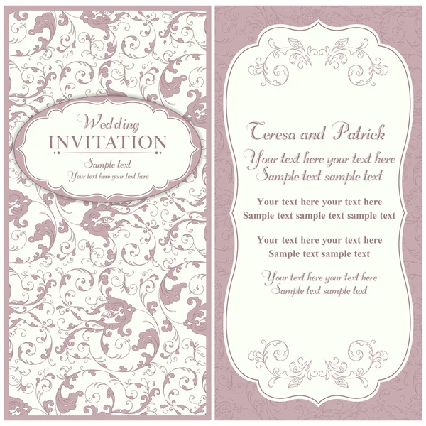 Invitation de mariage baroque, rose et beige — Image vectorielle