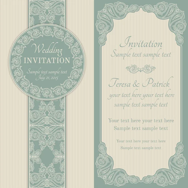 Barokke bruiloft uitnodiging, blauw en beige — Stockvector