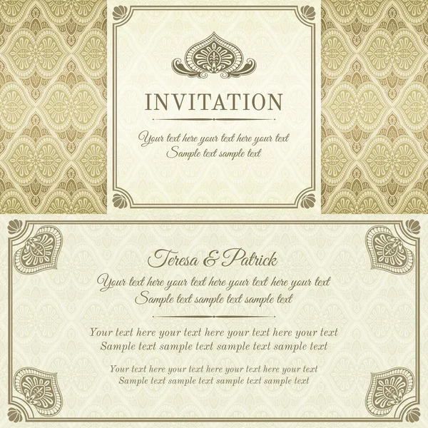 Baroque invitation, gold, brown and beige — 스톡 벡터