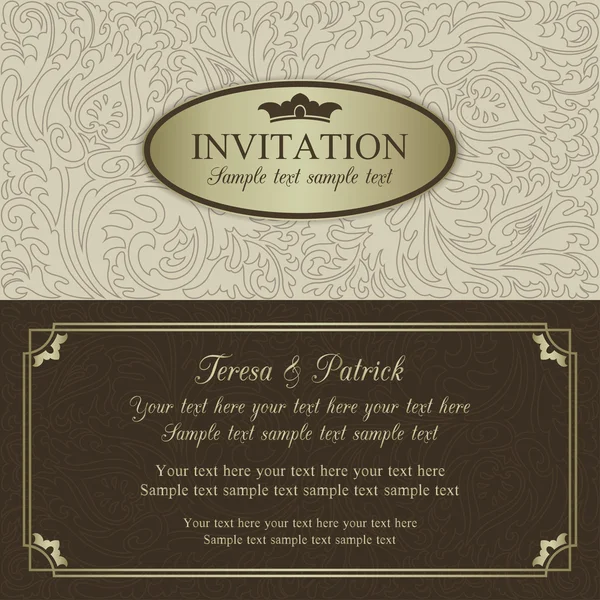 Baroque wedding invitation, beige, brown and gold — Wektor stockowy