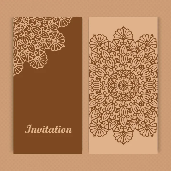 Mandala Davetiye Kartı Tasarımları Çiçek Kart Şablonu Süslü Davetiye Kartı — Stok Vektör
