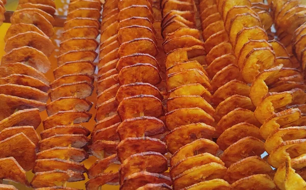 Runde Gedrehte Kartoffelbraten Mit Stick Crispy Potato Fry — Stockfoto